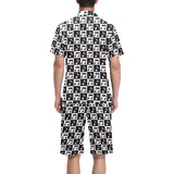 Music Notes Pattern Print Design 01 Men's V-Neck Short Pajama Set