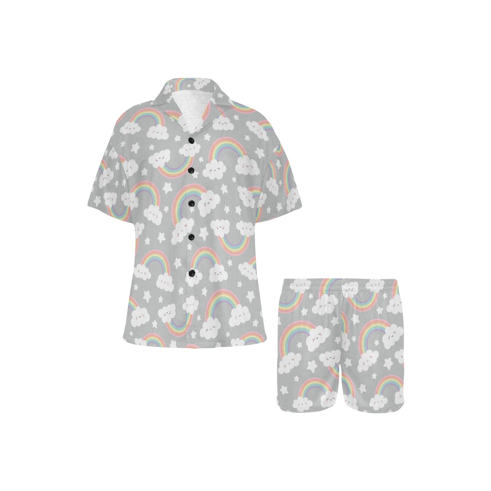 Cute rainbow clound star pattern Women's V-Neck Short Pajama Set