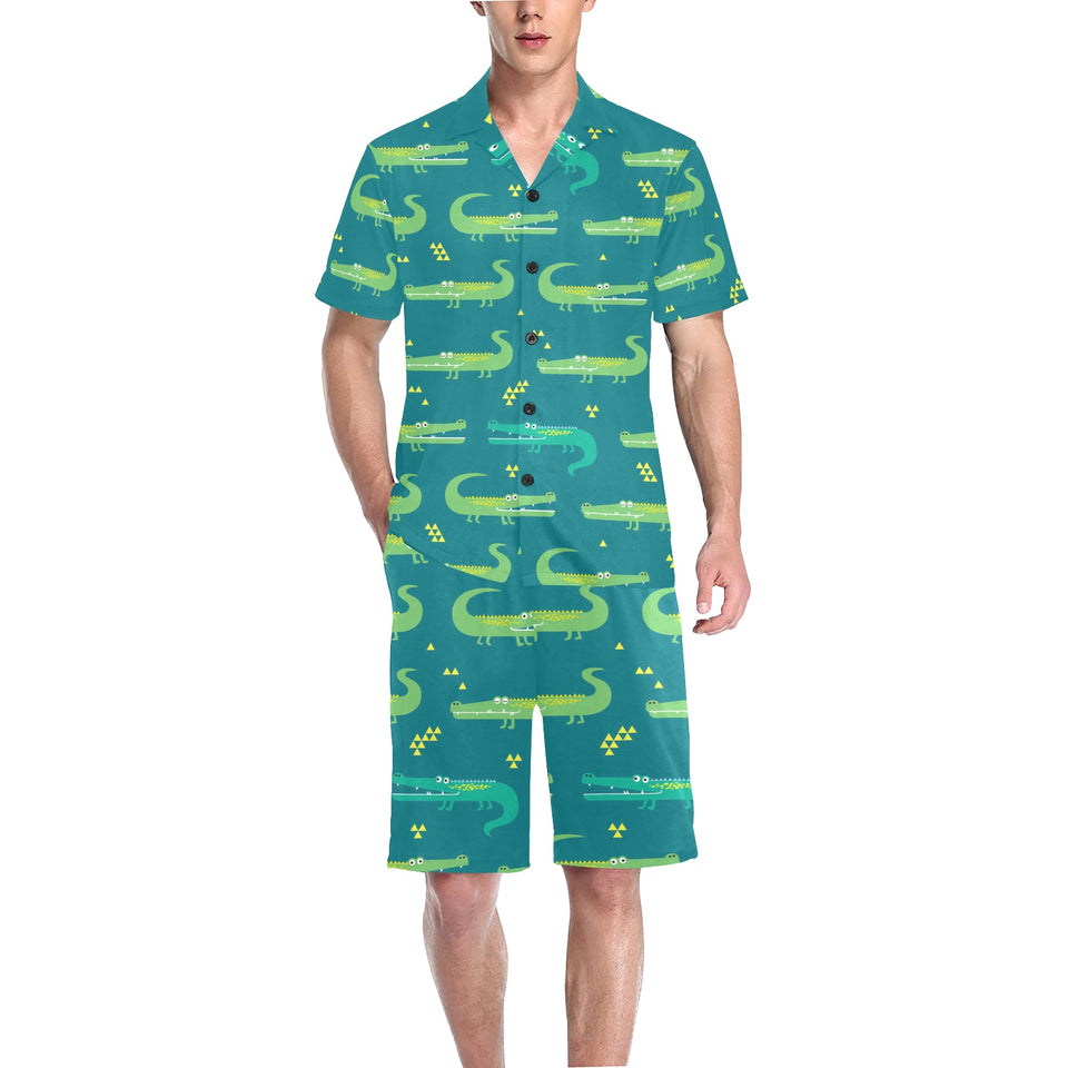 Crocodile pattern Men's V-Neck Short Pajama Set