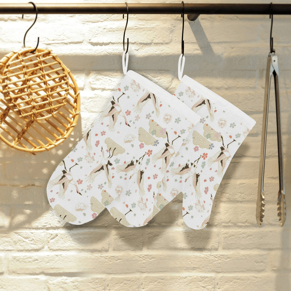 Beautiful Japanese cranes pattern Heat Resistant Oven Mitts