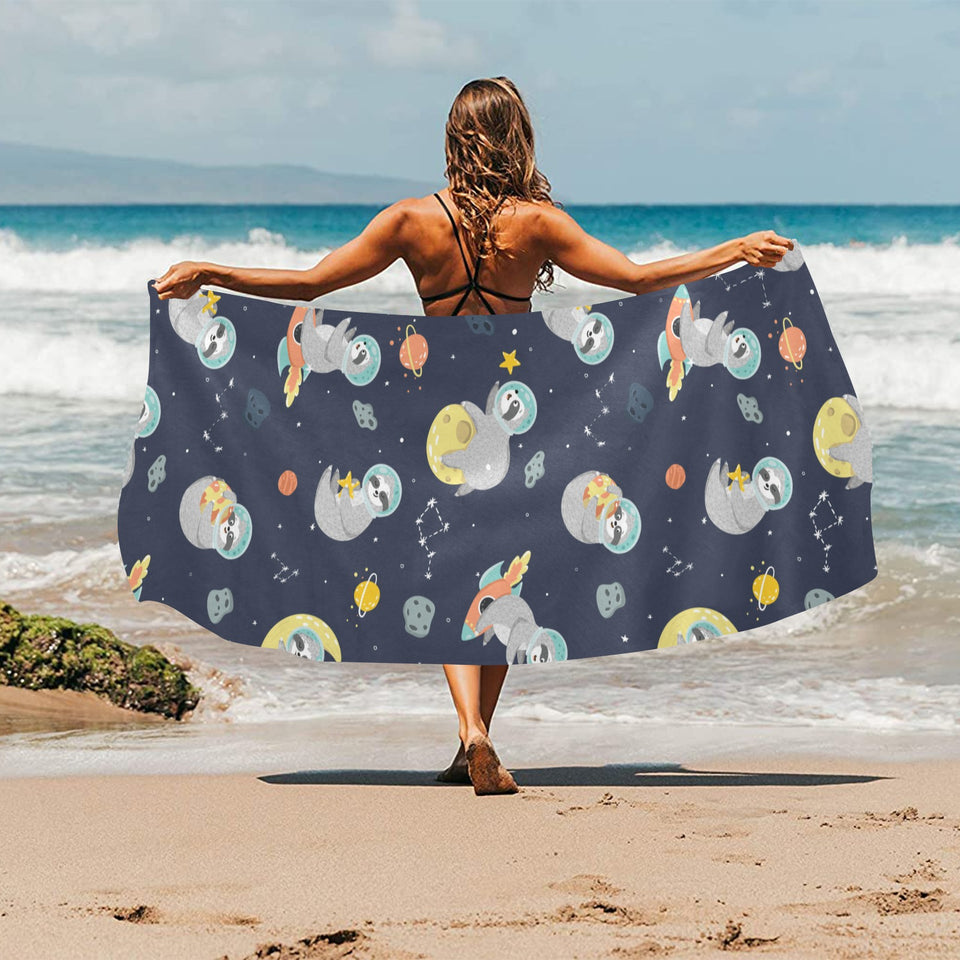 Cute sloth astronaut star planet rocket pattern Beach Towel