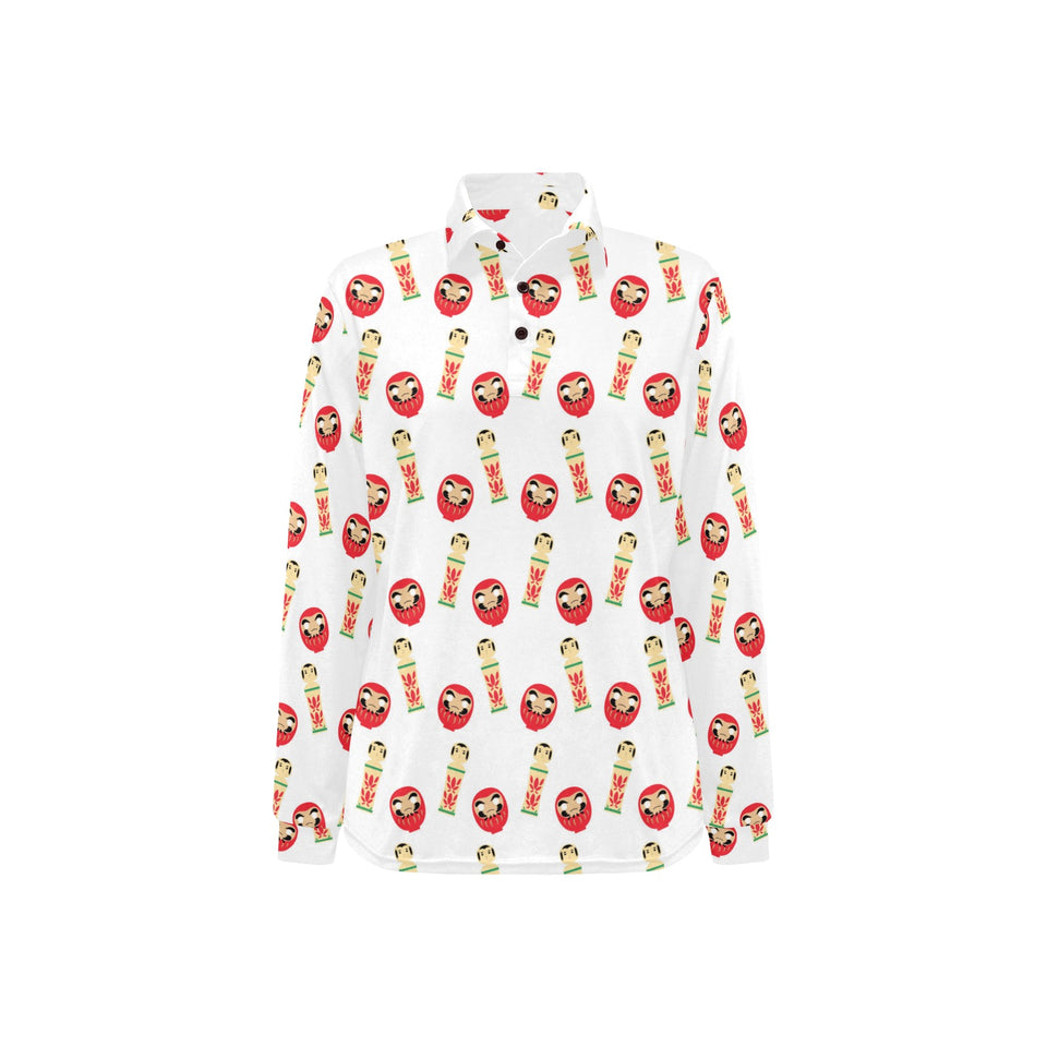 Daruma japanese wooden doll Women's Long Sleeve Polo Shirt