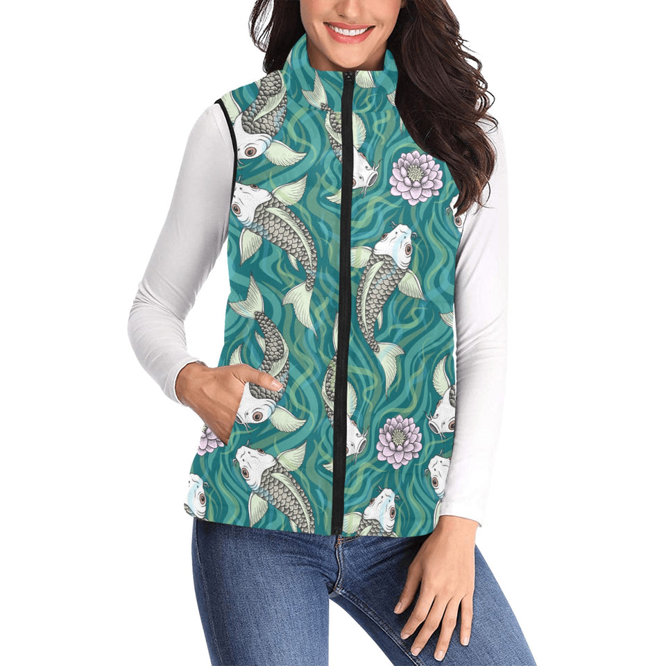 Koi Fish Carp Fish lotus pattern Women's Padded Vest