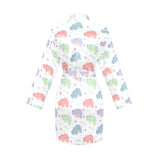 Hippopotamus Pattern Print Design 03 Women's Long Sleeve Belted Night Robe