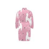 Llama Alpaca pink background Men's Long Sleeve Belted Night Robe