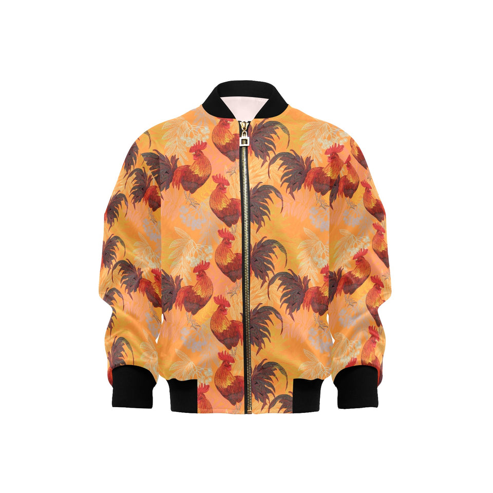 red rooster chicken cock pattern Kids' Boys' Girls' Bomber Jacket