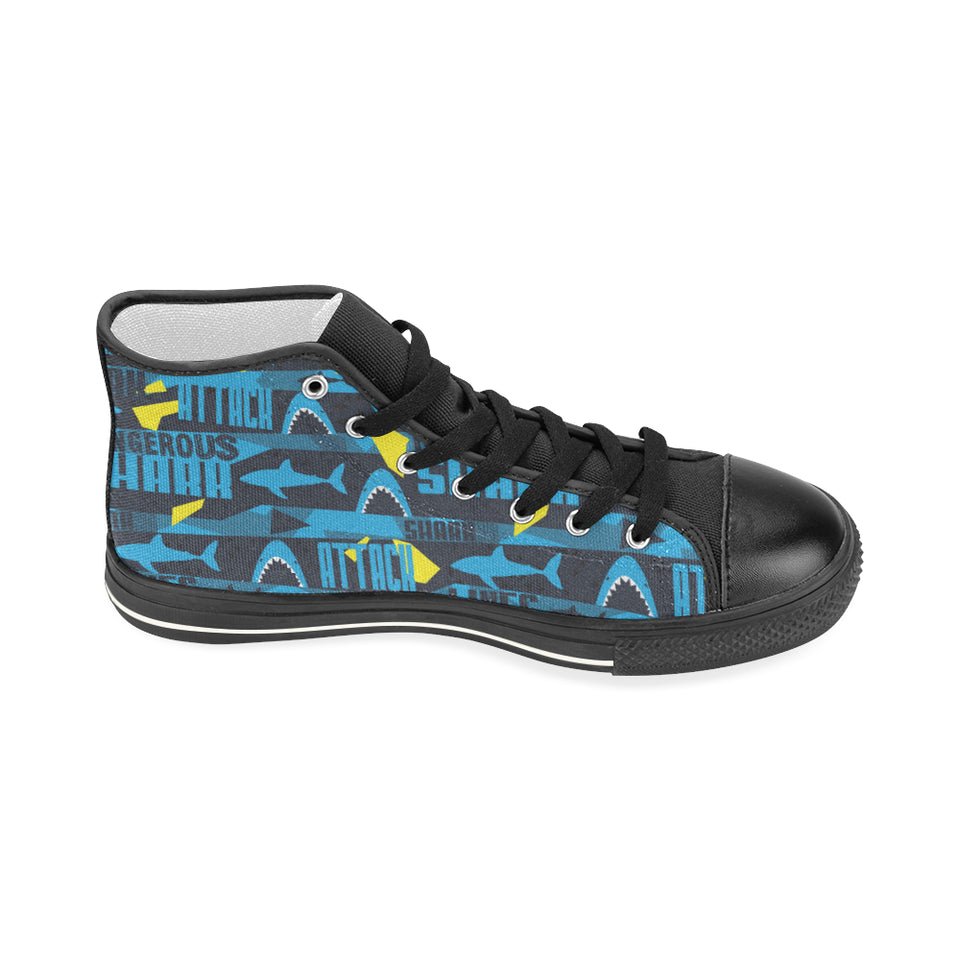 Shark dangerous Women's High Top Canvas Shoes Black