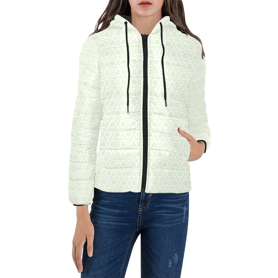 Cucumber pattern background Women's Padded Hooded Jacket