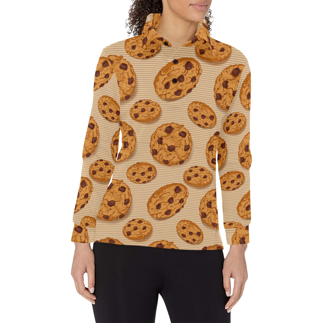 Cookie pattern Women's Long Sleeve Polo Shirt