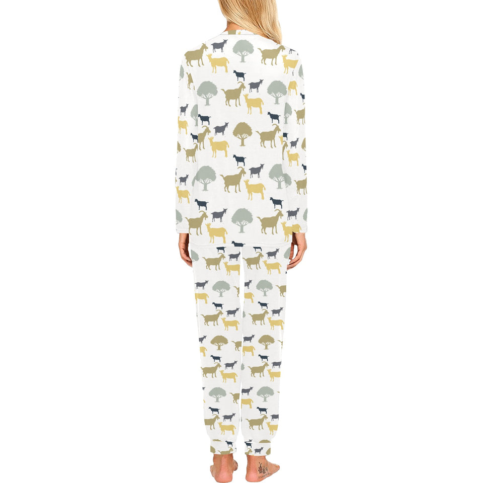 Silhouettes of goat and tree pattern Women's All Over Print Pajama Set