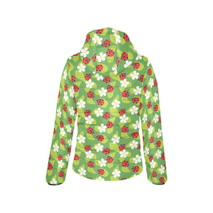 Ladybug Pattern Print Design 01 Women's Padded Hooded Jacket