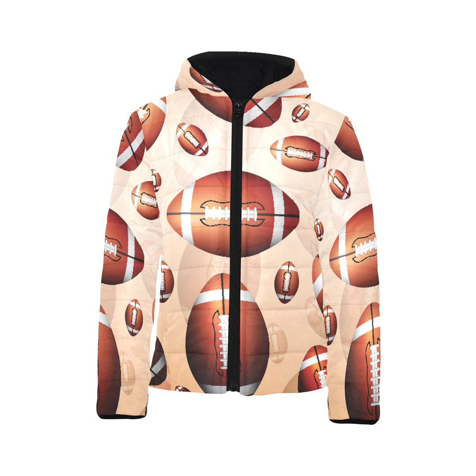 American football ball design pattern Kids' Boys' Girls' Padded Hooded Jacket
