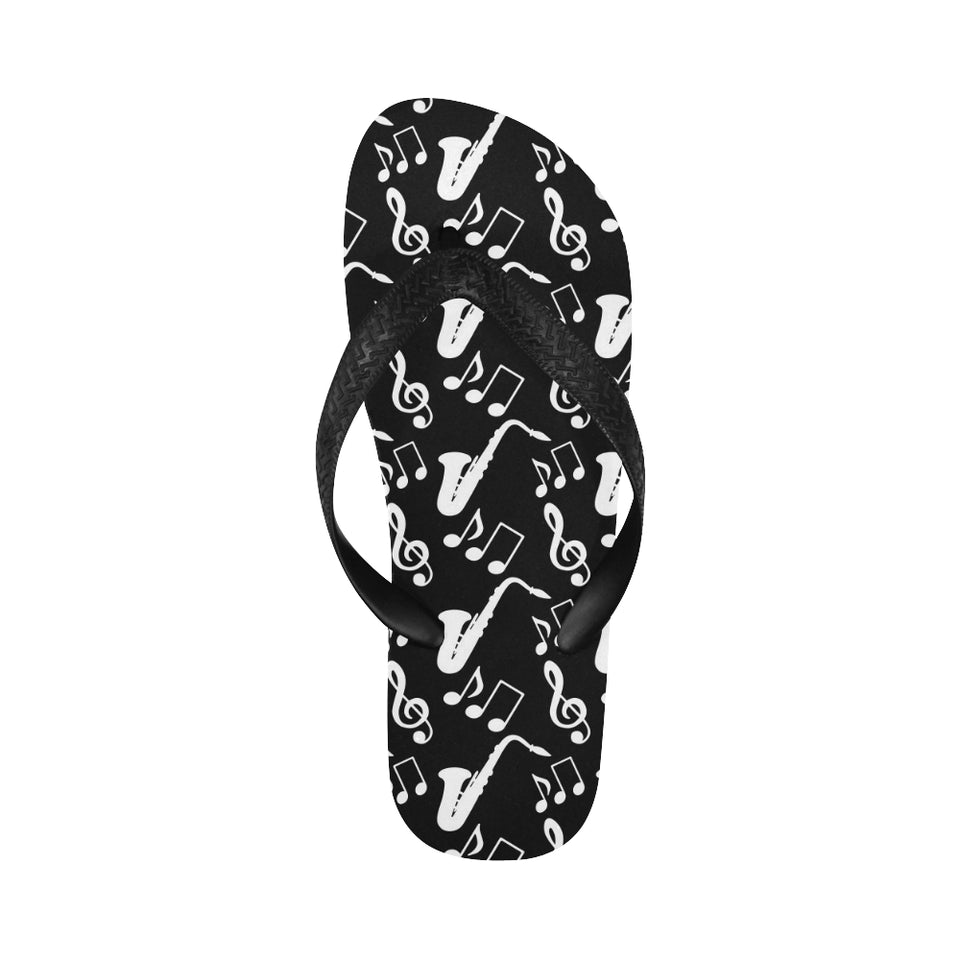 Saxophone music notes treble clef black white them Unisex Flip Flops