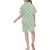 Hippopotamus Pattern Print Design 02 Kids' Boys' Girls' V-Neck Short Pajama Set