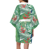 heliconia palm and monstera  leaves pattern Women's Short Kimono Robe