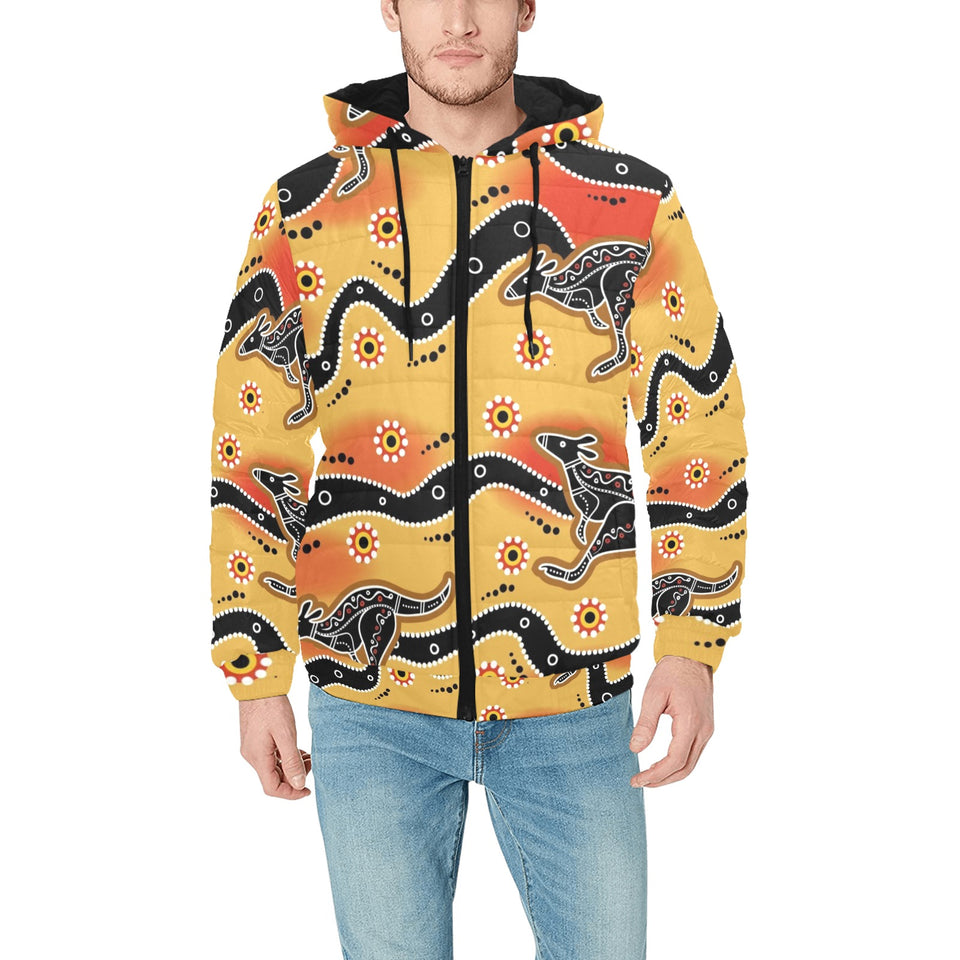 Kangaroo Australian aboriginal art pattern Men's Padded Hooded Jacket