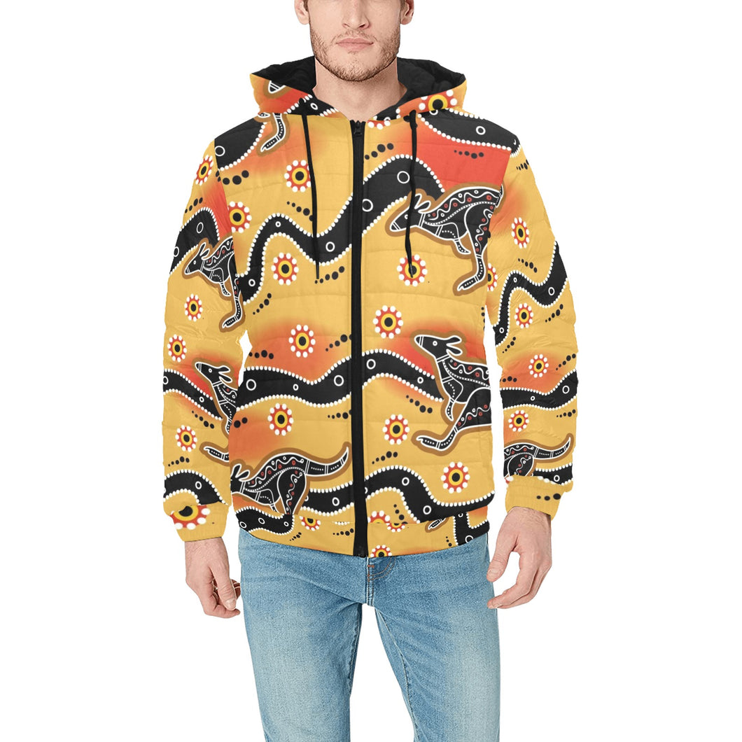 Kangaroo Australian aboriginal art pattern Men's Padded Hooded Jacket