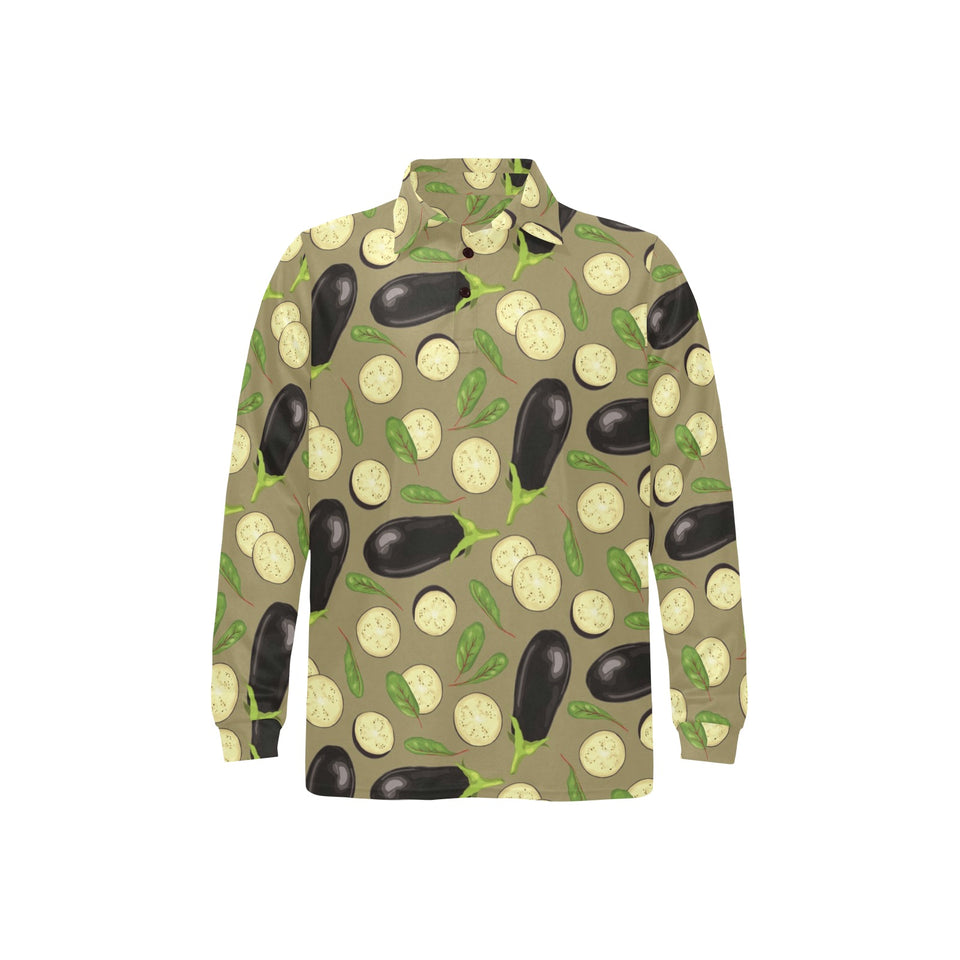 Eggplant Pattern Print Design 02 Men's Long Sleeve Polo Shirt