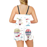 Hot air balloon pattern Chest Sexy Pleated Two Piece Swim Dress