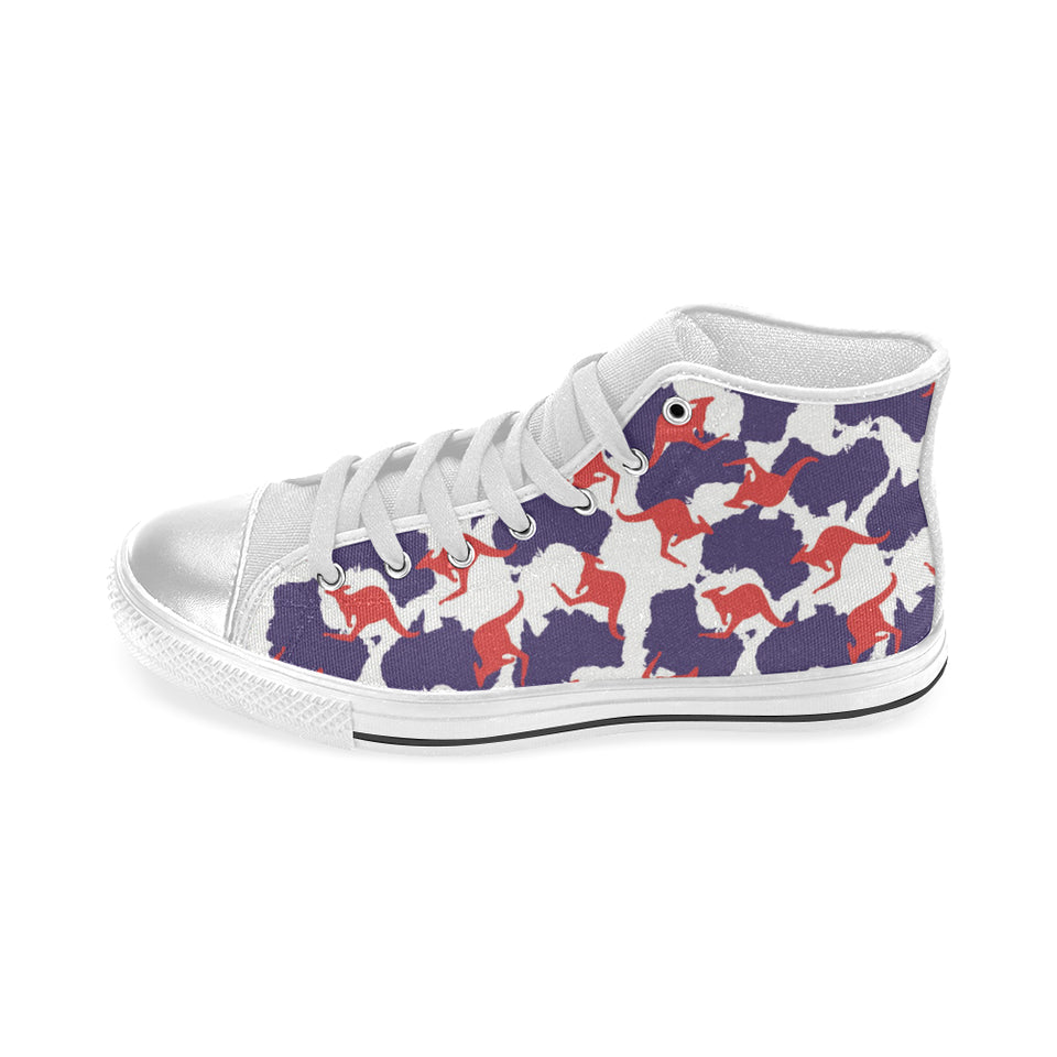 Kangaroo Australian pattern Women's High Top Canvas Shoes White