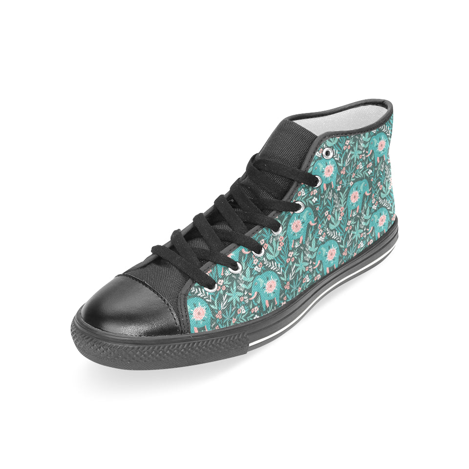 Elephants jungle pattern Women's High Top Canvas Shoes Black