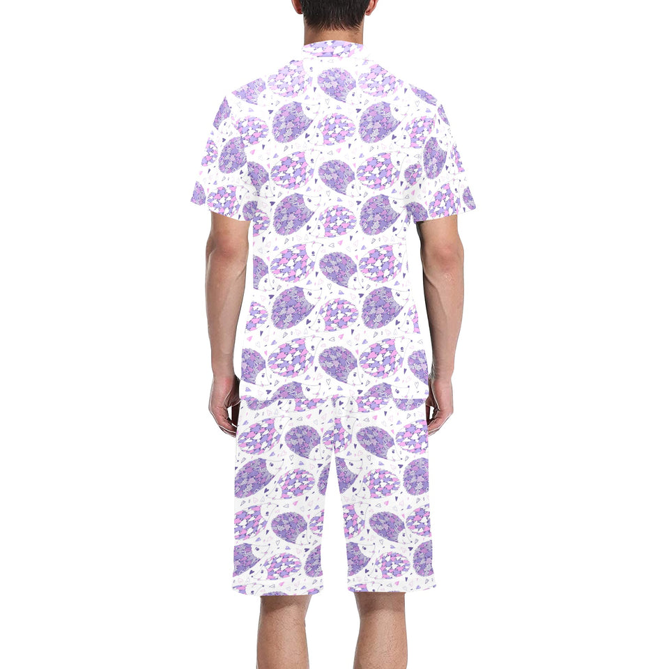 Hedgehog Pattern Print Design 05 Men's V-Neck Short Pajama Set