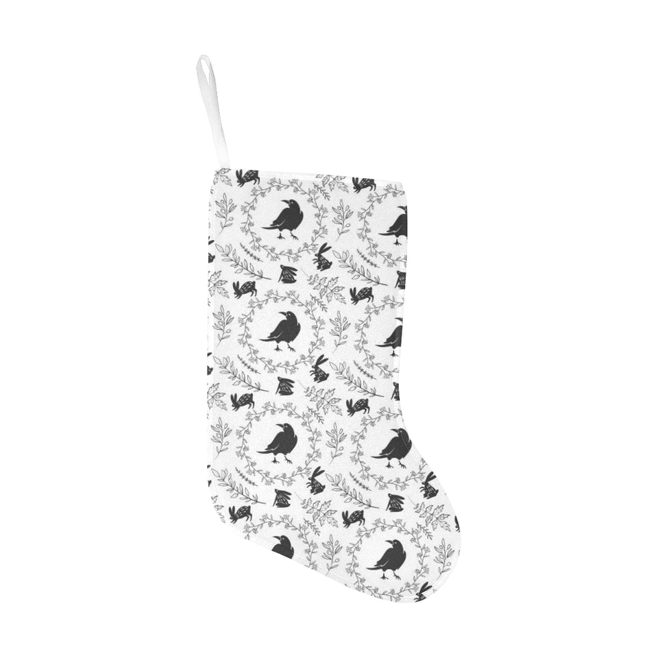 Crows floral wreath rabbit pattern Christmas Stocking