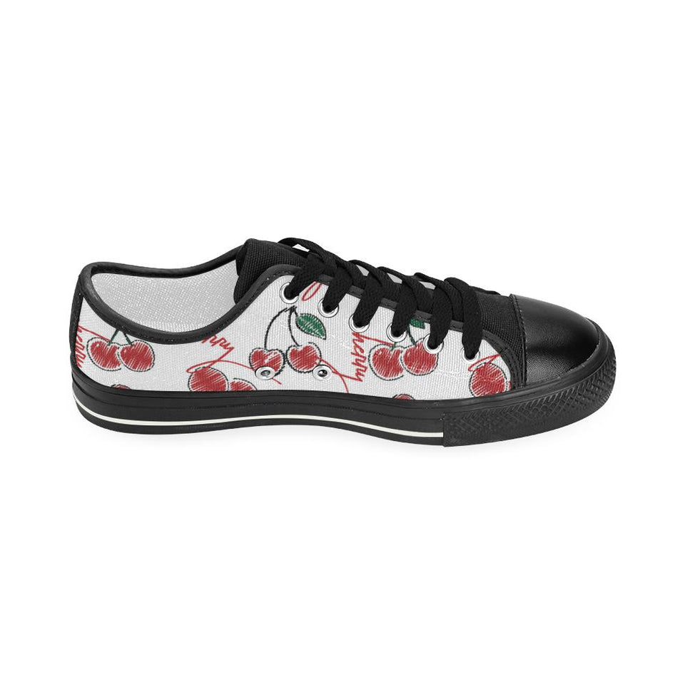 Hand drawn cherry pattern Kids' Boys' Girls' Low Top Canvas Shoes Black