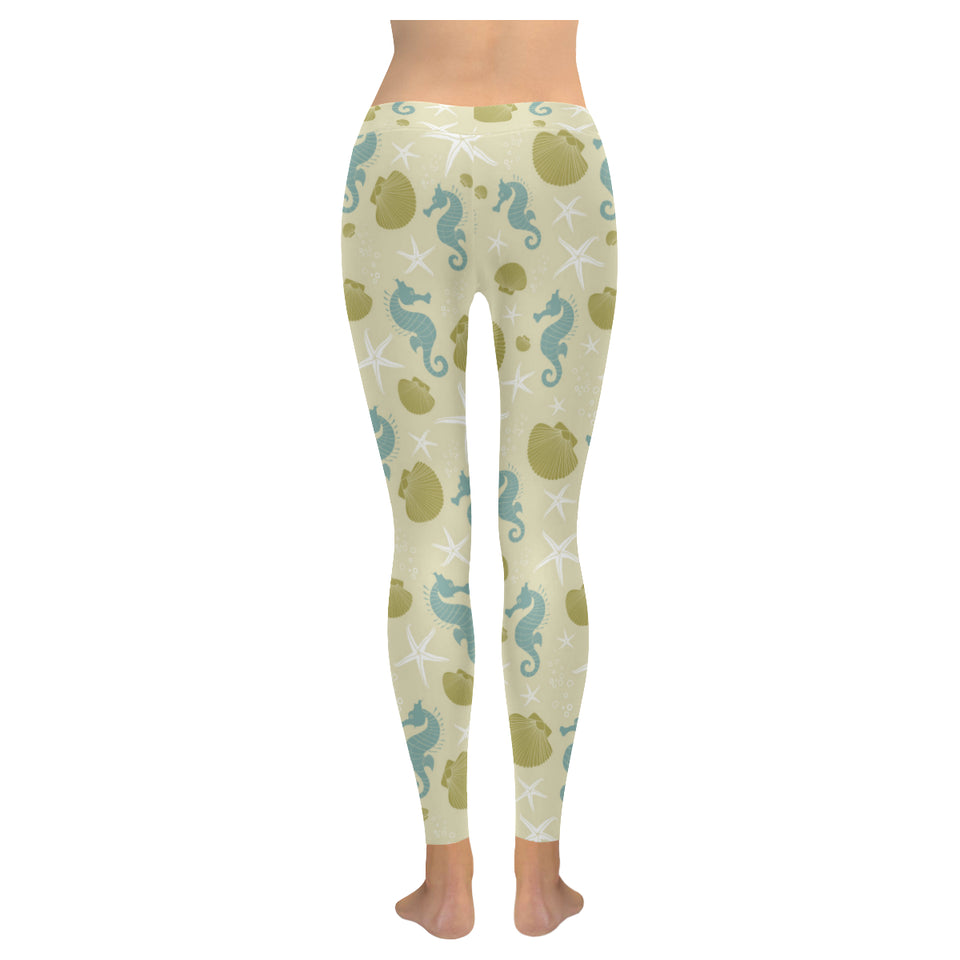 Seahorse shell starfish pattern background Women's Legging Fulfilled In US
