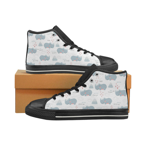 cute rhino heart pattern Women's High Top Canvas Shoes Black