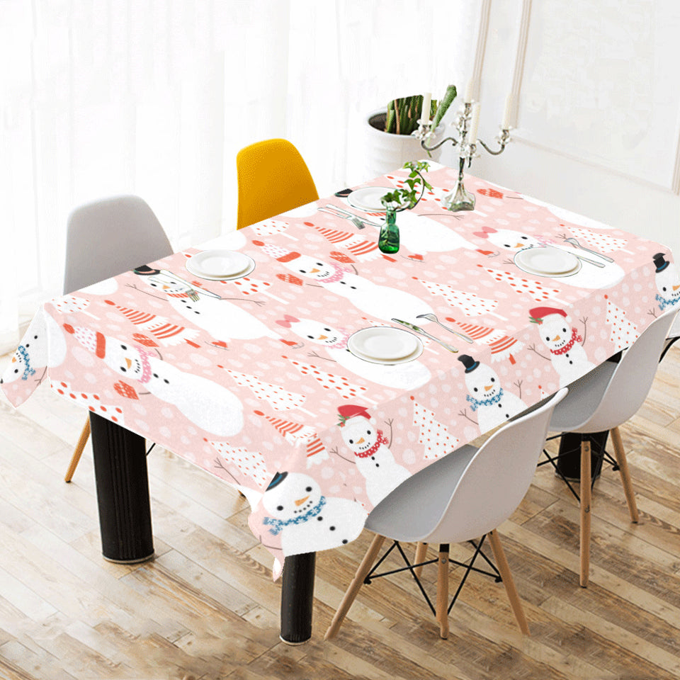 Cute snowman christmas tree snowpink background Tablecloth