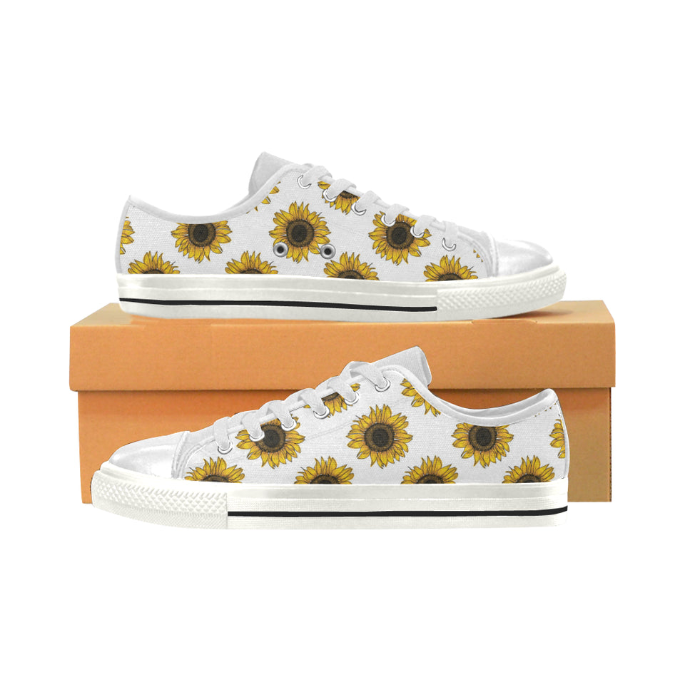 sunflowers design pattern Women's Low Top Canvas Shoes White
