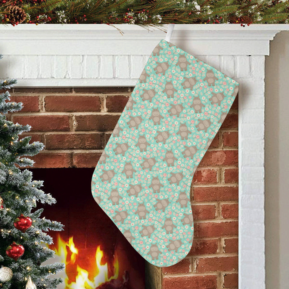 Hippopotamus Pattern Print Design 02 Christmas Stocking