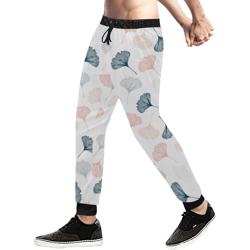 Black Gray Cream coral ginkgo leaves pattern Unisex Casual Sweatpants