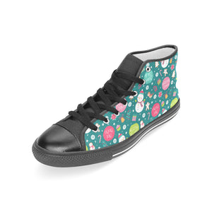 Snowman bird decorative elements christmas pattern Women's High Top Canvas Shoes Black
