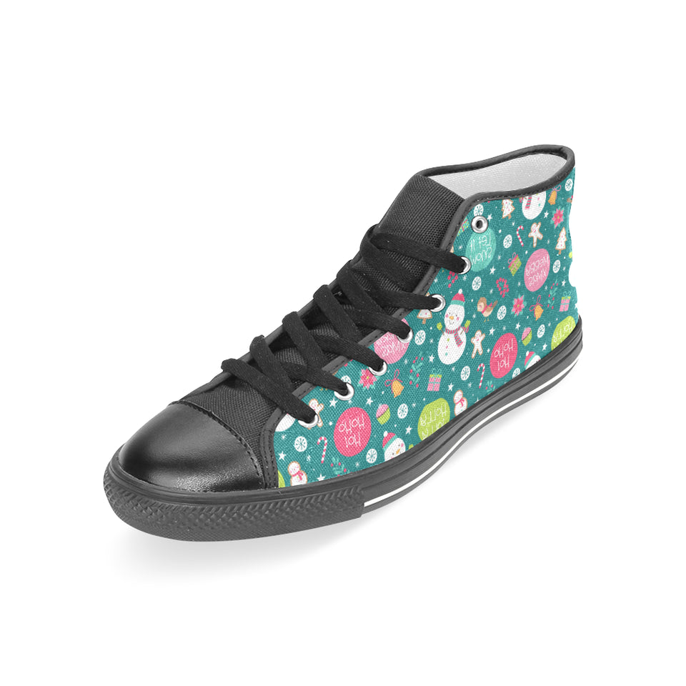 Snowman bird decorative elements christmas pattern Women's High Top Canvas Shoes Black