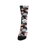 white swan blooming flower pattern Crew Socks