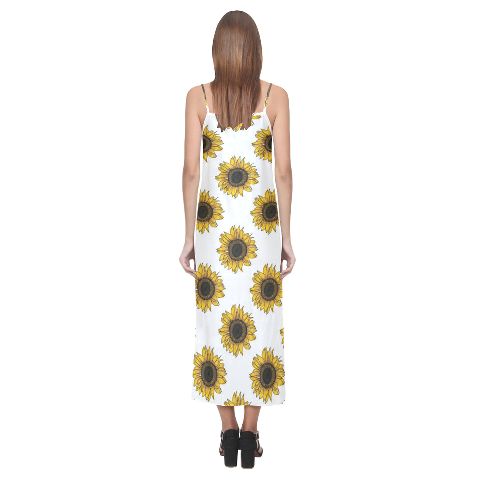 sunflowers design pattern V-Neck Open Fork Long Dress