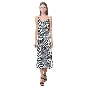 Zebra skin pattern V-Neck Open Fork Long Dress