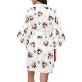 Cute pugs pink heart paw pattern Women's Short Kimono Robe