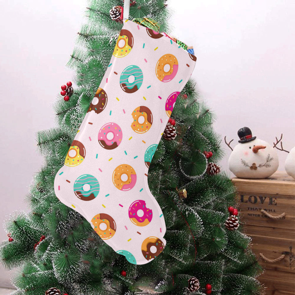 Donut pattern glaze pink background Christmas Stocking
