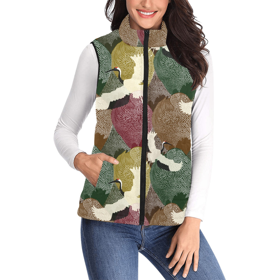 Japanese cranes flying forest dot pattern Women's Padded Vest