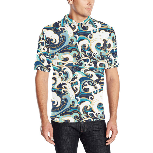 Japanese wave pattern Men's All Over Print Polo Shirt