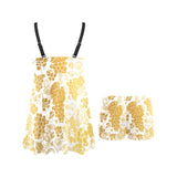 Gold grape pattern Chest Sexy Pleated Two Piece Swim Dress