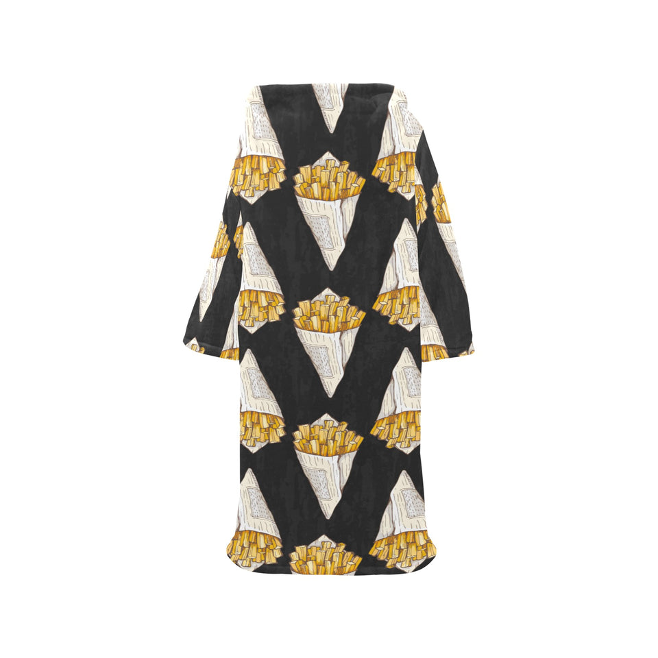 French fries dark background Blanket Robe with Sleeves