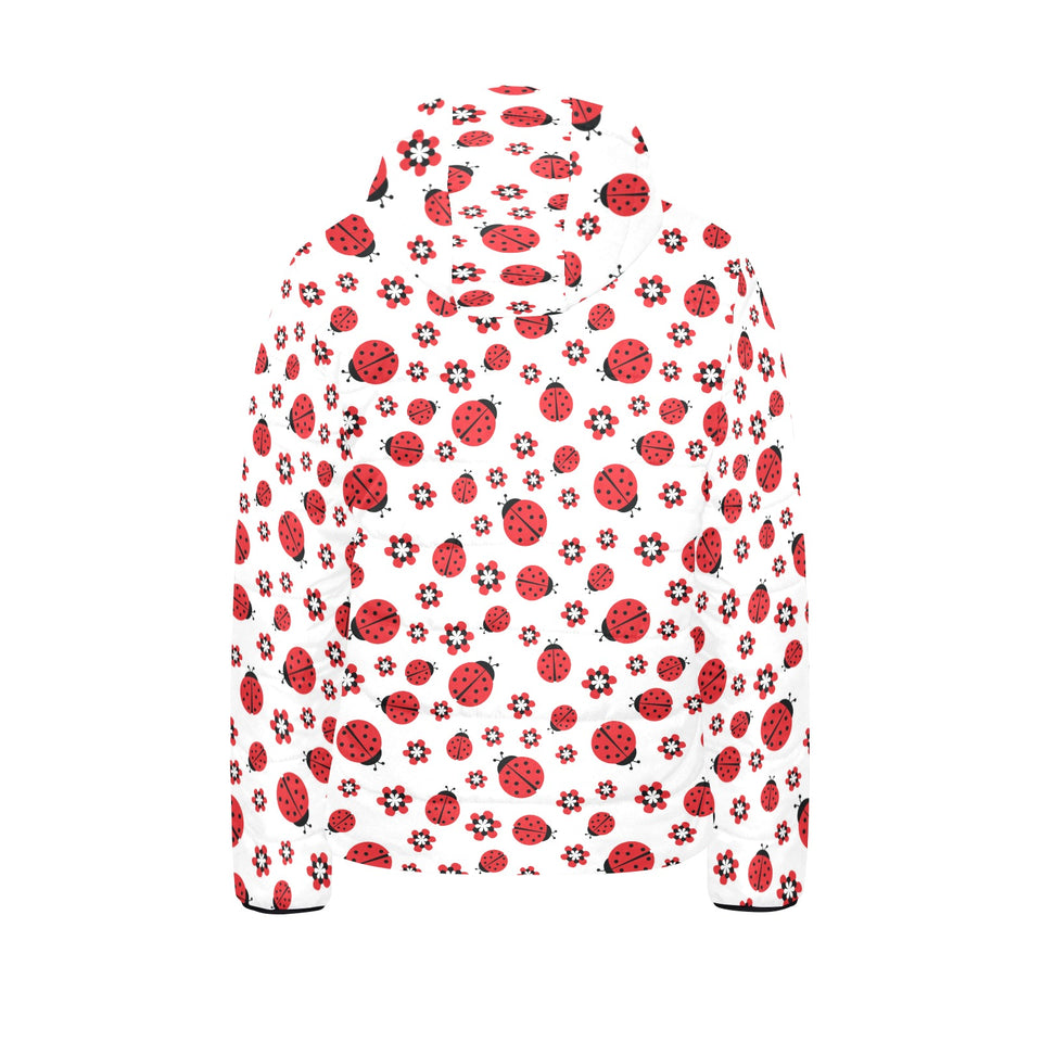 Ladybug Pattern Print Design 04 Kids' Boys' Girls' Padded Hooded Jacket