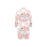 Cute snowman christmas tree snowpink background Men's Long Sleeve Belted Night Robe