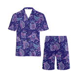 Cute owls pattern boho style ornament Men's V-Neck Short Pajama Set