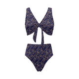 Eggplant Pattern Print Design 04 Chest Bowknot High Waisted Bikini Swimsuit