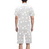 Heart pattern gray background Men's V-Neck Short Pajama Set